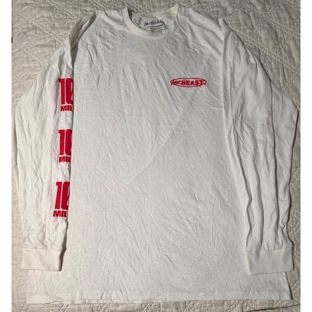 Mr Beast 100 Million Subscriber Long Sleeve Shirt White Red Mens XXXL 3XL